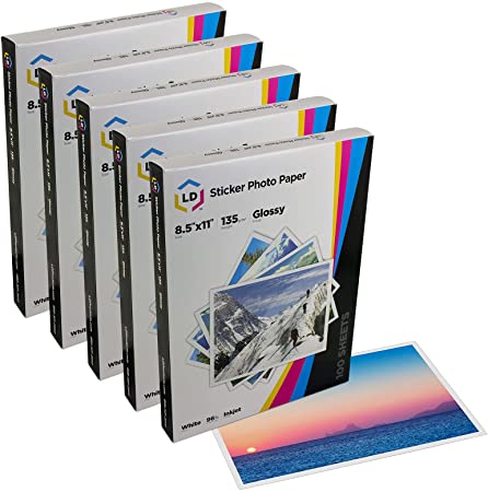 LD Glossy Inkjet Photo Sticker Paper 8.5 x 11 (100 Sheets, 5-Pack)