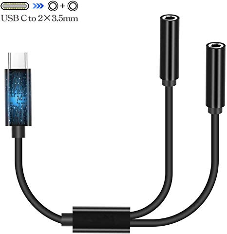 Mxcudu USB C to 3.5mm Audio Adapter, USB C to Dual 3.5mm Headphone Jack Dongle Splitter USB Type C Stereo Earphone Converter Compatible with Google Pixel 3/3XL, iPad Pro 2018, OnePlus 6T(Dual 3.5mm)