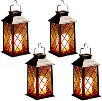 OxyLED Solar Candle Lantern, 4 Pack Flickering Flame Solar Garden Lamps, Waterproof Hanging Lantern Light, Solar Decor Light for Table Garden Patio Pathway Deck Yard