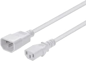 Monoprice Extension Cord - 2 Feet - White | IEC 60320 C14 to IEC 60320 C13, 18AWG, 10A, 3-Prong, SJT, for Computers, Monitors, Scanners, Printers