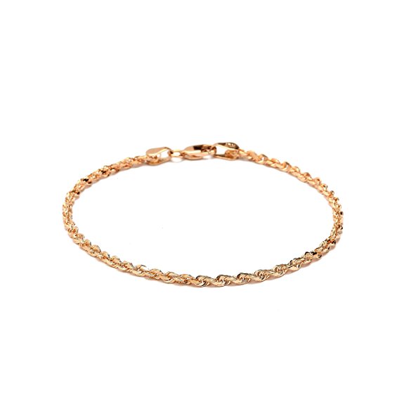 10k Fine Gold Solid Diamond Cut Rope Chain Bracelet and Anklet for Men & Women, 2.5mm (0.1")
