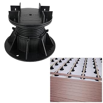 Muzata 8Pack Adjustable Deck Support Pedestal Deck Foundation Base Support for Floating Deck Platform Deck Floor Height Adjustment Raising from 3.3" to 4.7" M031