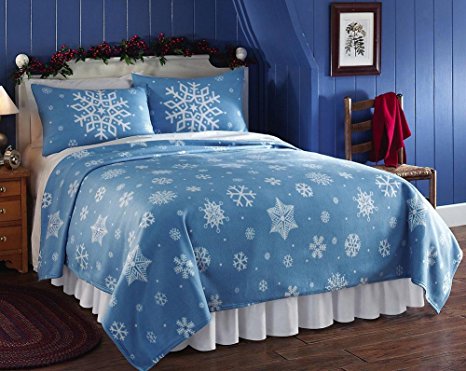 Snowflake Fleece Coverlet Blanket, Blue, Full/Queen