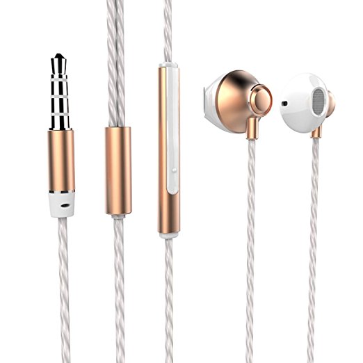 Wired In Ear Earbuds,Zeceen M800 Metal Earphones Bass Stereo Headphones Hands-free Calling Headsets with Microphones for Android iPhone Ipod & More (Gold)