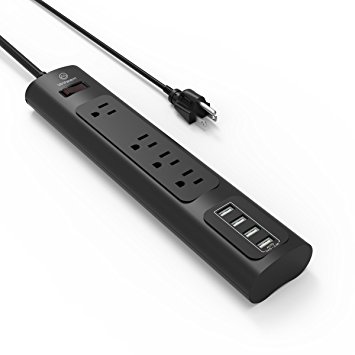 Witeem Power Strip Surge Protector with 4 AC Outlets and 8 Smart USB Ports, 4 ft UL Power Cord, Black