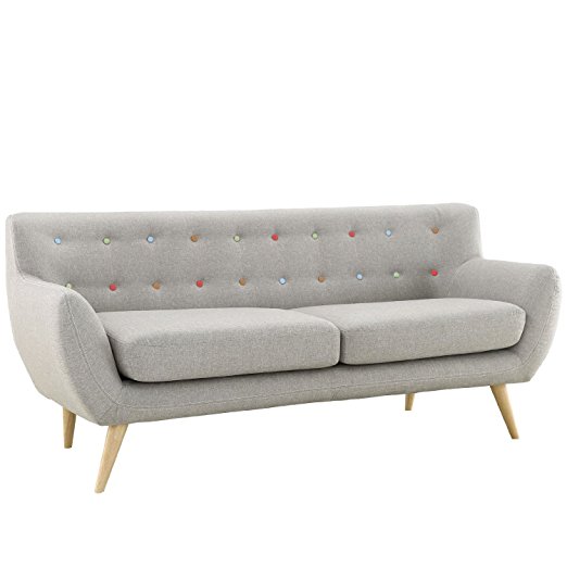 Mid Century Modern Style Sofa / Love Seat Red, Grey, Yellow, Blue - 2 Seat, 3 Seat (Grey w/ Assorted Colored Buttons, 3 Seater)