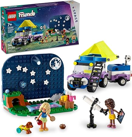 LEGO Friends Stargazing Camping Vehicle Adventure Toy, Includes 2 Mini-Dolls, Camping Trailer, Telescope Toy, and a Dog Figure, Science Toy Gift Idea for Girls, Boys and Kids Ages 7 and Up, 42603