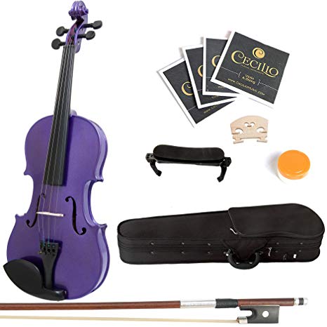 Mendini 3/4 MV-Purple Solid Wood Violin with Hard Case, Shoulder Rest, Bow, Rosin and Extra Strings