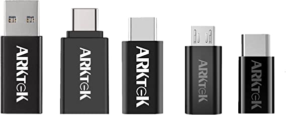 USB-C Adapter [Set of 5] ARKTEK USB-C to Micro USB/USB 3.0 / iOS Cable Charging and Data Transfer Adapter for Galaxy S10 Note 9, Switch and More (Not for Earbuds or Fast Charger)