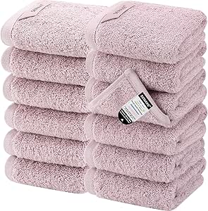 SEMAXE Purplish Red Washcloths with Hanging Loops and Smart Tags, 100% Cotton Wash Cloths Set of 12, Face Towels Set for Bathroom, Hotel & Spa Quality, Gift Box Packaging, 13" L x 13" W