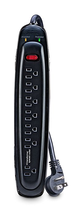 V7 SA0706B-8N6 Home/Office Surge Protector (7 Outlets, EMI-/RFI-Filter, Low profile wall plug, keyhole mounting, 1200 joules, 5,9ft) black