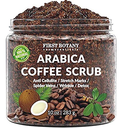 100% Natural Arabica Coffee Scrub with Organic Coffee, Coconut and Shea Butter - Best Acne, Anti Cellulite and Stretch Mark treatment, Spider Vein Therapy for Varicose Veins & Eczema (10 oz)