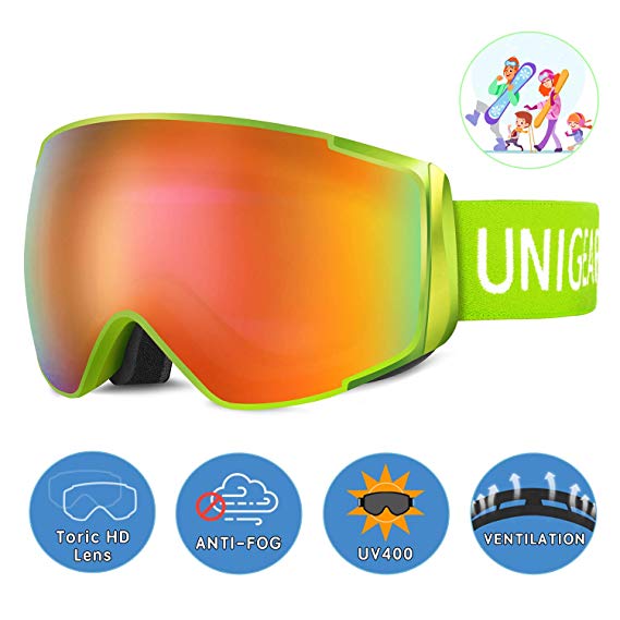 Unigear Skido X2 Ski Goggles, Toric Dual Lens Snowboard Snow Goggles for Kids, Men and Women - OTG & 100% UV Protection