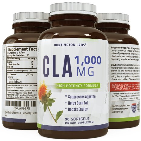 Highest Grade & Potency CLA Supplement Through Safflower Oil - Natural Softgels & Extra Purity for Strength & Bio-availability - Guaranteed By Huntington Labs