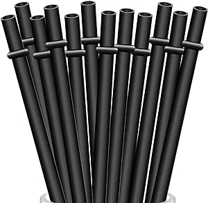 ALINK 12-Pack Reusable Black Straws, 10.5" Long Hard Plastic Tumbler Replacement Straws with Cleaning Brush