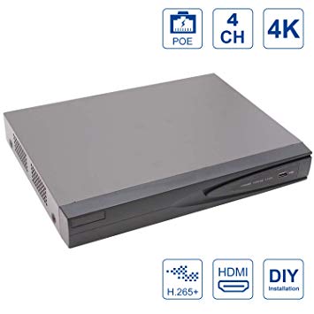 4CH NVR Network Video Recorder, Support 1-ch HDMI, 1-ch VGA, HMDI at up to 4K(3840x2160) Resolution Plug & Play,Up to 6T(No HDD Include)