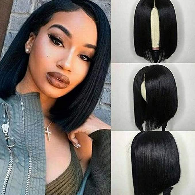 ISEE Hair 13x4 Lace Front Wigs Brazilian Virgin Human Hair Wigs Short Straight Bob Wigs 150% Density Pre Plucked with Baby Hair Bleached Knots Silk Straight Hair For Black Women 14 Inch