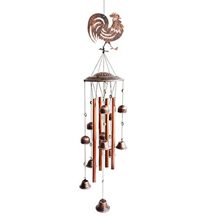 BLESSEDLAND Metal Rooster Wind Chimes-4 Hollow Aluminum Tubes -Wind Bells and Metal Rooster-Wind Chime with S Hook for Indoor and Outdoor