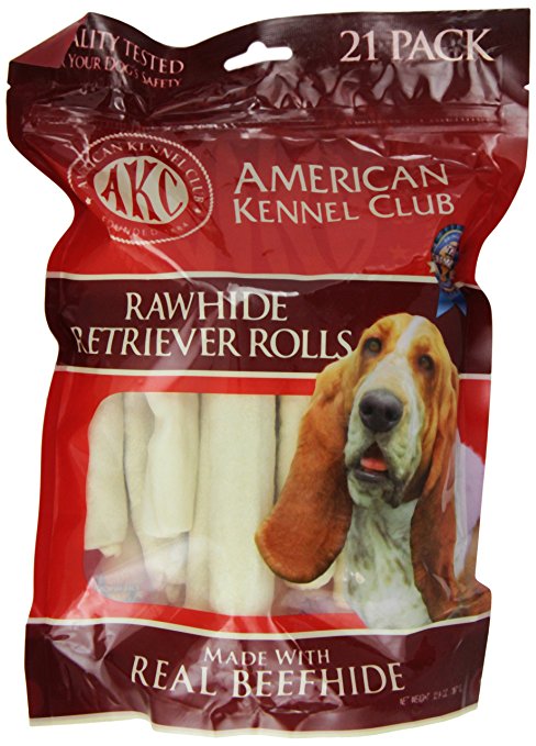 American Kennel Club 21 Count Beefhide Retriever Roll Dog Treats, 5-Inch