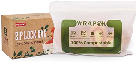 WRAPOK 100% Compostable Snack Bags Small Biodegradable Sandwich Freezer Bag for Cookies, 100 Count