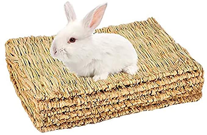 PrimePets 3Pack Rabbit Bunny Grass Mat, Woven Bed Mat for Small Animals, Natural Straw Bedding Nest Chew Toy Handmade Bed Play Toy for Guinea Pig Parrot Rabbit Bunny Hamster Rat