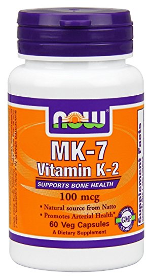 Now Foods Vitamin K-2 (MK7) Veg Capsules, 100 mcg, 60 Count in each (Pack of 2)