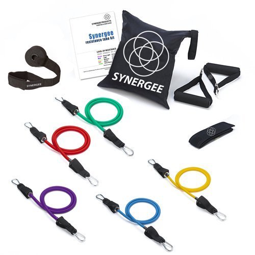 I Heart Synergee Heavy Duty Premium Resistance Band Kit with Manual, Door Anchor, Ankle Strap & Carrying Case, 5 Piece