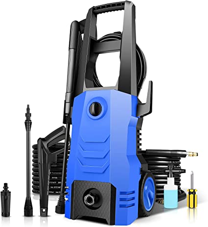 Power Washer mrliance Electric Pressure Washer 2.2GPM Power Washer Electric Powered with Adjustable Nozzle Foam Cannon for Cars Homes Decks Driveways Patios Cleaning (Blue)