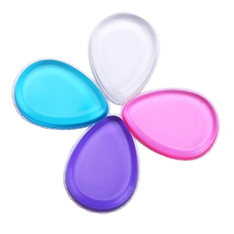 Fashion Base® Drop shaped Makeup Blending Silicone Puff for Foundation Liquid Powder BB Cream Smooth Flawless Beauty Face Cosmetic Jelly Tool (4Pcs Set)