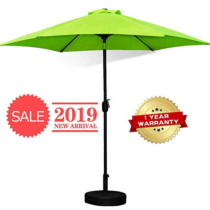 FRUITEAM 7 1/2 FT Patio Umbrella, Outdoor Table Market Umbrella with Push Button Tilt/Crank, Waterproof Porch Umbrella SPF50  Lime Green
