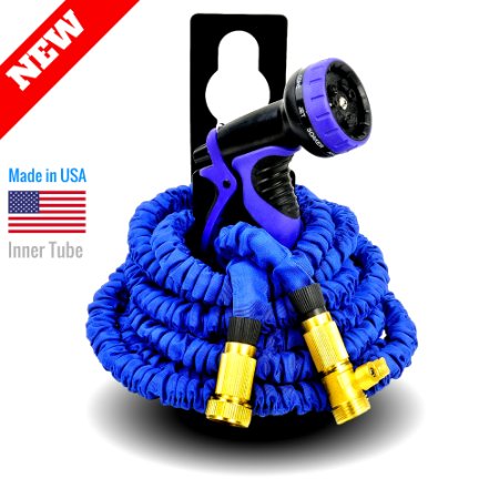 WORLD'S STRONGEST Expandable Garden Hose with MADE IN USA inner tube material and our NEW DOUBLE M STRONGEST EXTERIOR FABRIC, Garden Hose Expanding Hose Flexible Hose Expandable Hose Set (25 ft, Blue)