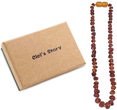 Raw Baltic Amber Teething Necklace for Baby (Unisex)(Cognac Raw)(14 Inches) - Baby Gift Sets - Natural Anti Inflammatory Beads.Teething Pain Reduce Properties