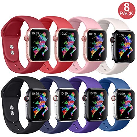 EXCHAR Compatible for Apple Watch Band 44mm, 42mm, for Apple Watch Series 4, 3, 2, 1, iWatch, Sport T, Edition with Soft Safety Silicone and Lightweight Design- S/M 8 Pack