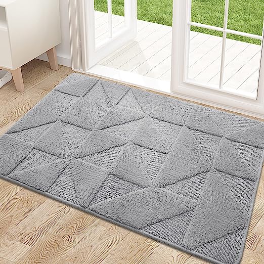 OLANLY Door Mats Indoor, Non-Slip, Absorbent, Dirt Resist, Entrance Washable Mat, Low-Profile Inside Entry Doormat for Entryway (30x17 inches, Grey)