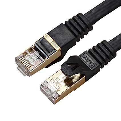 (2 Years Warranty) 20m/65ft Veetop Flat CAT7 High Speed 8Gbps RJ45 Ethernet LAN Networking Cable with Wires Shielded & Gold Plated Connector for Computer Laptop Router Patch Modem Switch Box (Black)