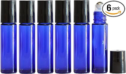 Cobalt Blue Glass Roll-On Bottles with Stainless Steel Roller Balls (10 ml) for Essential Oils, Colognes & Perfumes (6 pk)