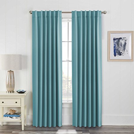 H.Versailtex Back Tab / Rod Pocket Thermal Insulated Blackout Curtains Aqua Color / Window Panel Drapes - 2 Panels Set-52x84 Inch, 7 Back Loops per Panel