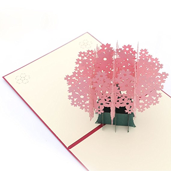 Pop Up 3D Card for All Occasions Birthday Wedding Anniversary Romance Greeting Cards Thank You Card with Envelopes - Cherry Blossom Tree