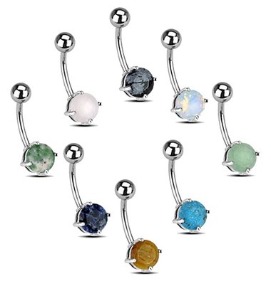 Set of 8 Belly Navel Rings 14g 3/8" including Semi-Precious Stones & Opalized Glass