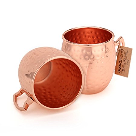 SMAGREHO 16oz Handmade Hammered Copper Moscow Mule Mug ( 2 Pack)