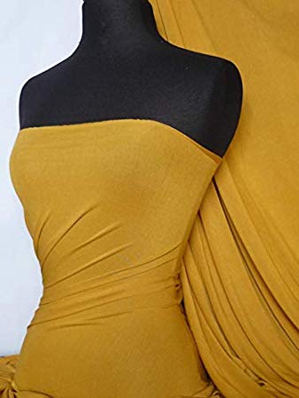 Viscose Rayon Lycra Jersey Fabric | Soft & Stretchy Ringspun Dressmaking Material | 150 cm Wide | Sold by The Metre | 50  Colours in Stock | by Tia Knight (Q300) (Mustard, 1 Metre)