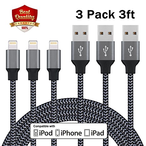 iPhone Charger Cable,Sundix Lightning Cable iPhone 8 Charger 3Pack 3FT Compatible with iPhone X 8 8Plus 7 7Plus 6s 6sPlus 6 6Plus SE 5 5s 5c iPad iPod & More (Black)