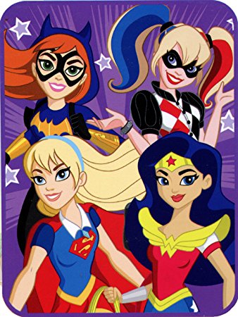 DC Comics Super Hero Girls Super Plush Throw Blanket - Supergirl, Wonder Woman, Batgirl and Harley Quinn