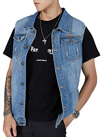 Kedera Men's Denim Vest Plus Size Button Down Jeans Vests Jacket 3XL