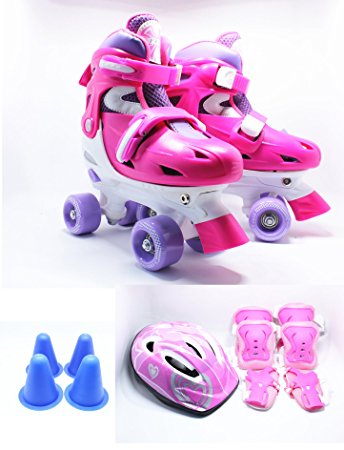 Xtreme Free Fun Roll Adjustable Roller Skates with Knee Elbow and Helmet
