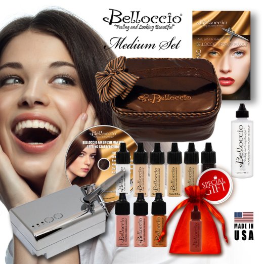 Belloccio Professional Beauty Airbrush Cosmetic Makeup System with 4 Medium Shades of Foundation for Women