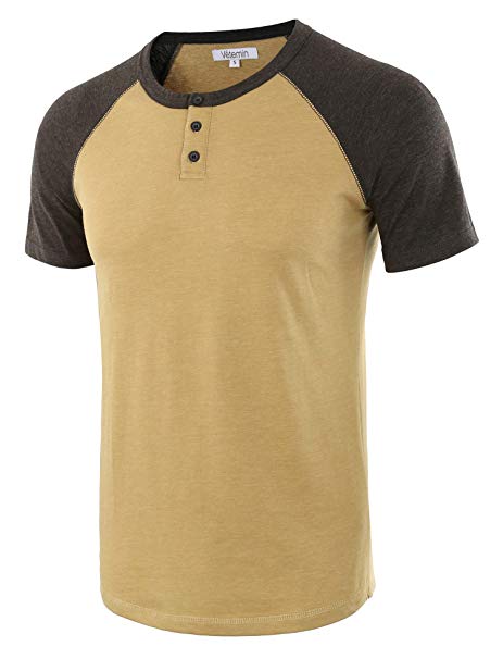 Vetemin Men's Casual Short Sleeve Raglan Henley T-Shirts Baseball Shirts Tee