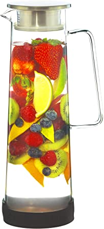 GROSCHE BALI 1500ml Glass Fruit Infuser Water Pitcher with Stainless Steel Lid & Silicone Base