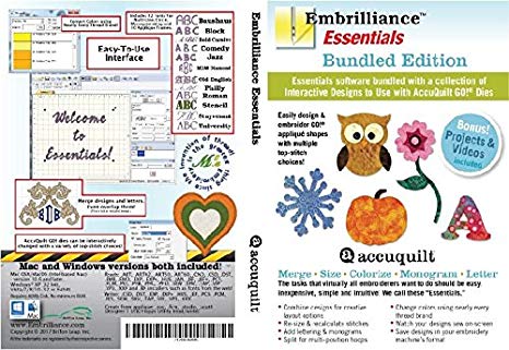 Embrilliance Essentials   Accuquilt Go! Collection 1 Bundle Embroidery Software for MAC & PC