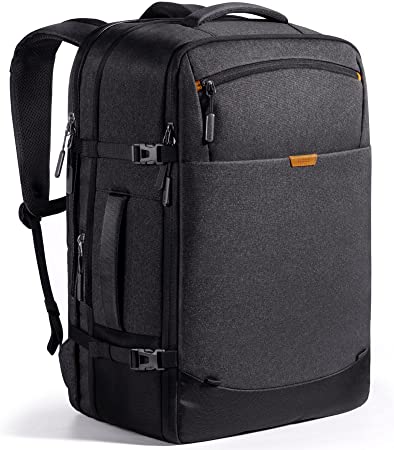 Inateck 38.5-46.2L Travel Backpack, Expandable Carry On Backpack, Splash-resistant Hand Luggage for Men and Women, Trolley Strap Included, Compatible with 12.9 Inch iPad and 17.3 Inch Laptop, Black, Travel Backpacks